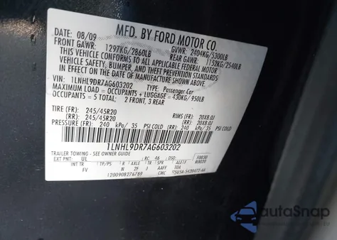 2010 Lincoln Mks z USA, uszkodzony, nr VIN 1LNHL9DR7AG603202